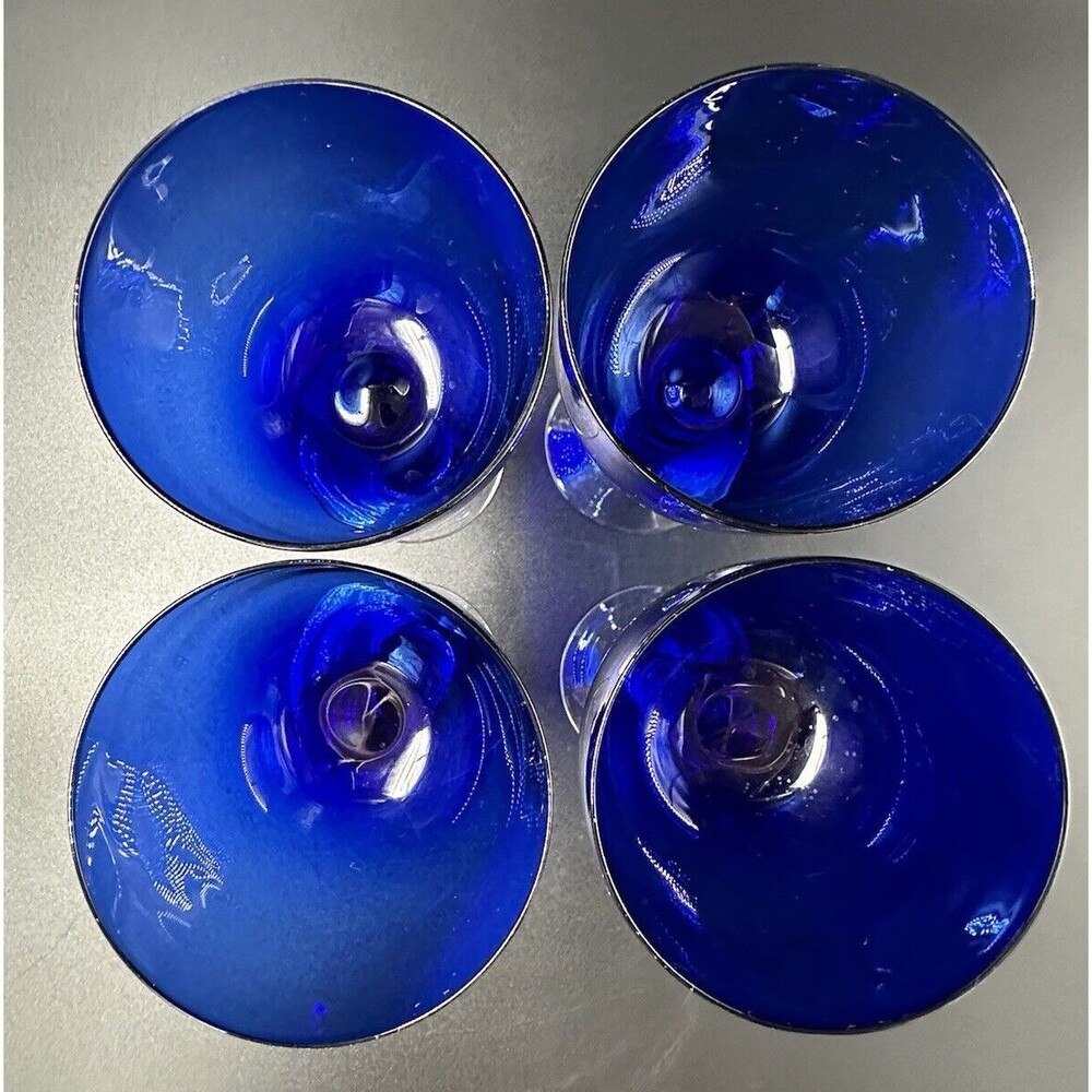 Stunning Cobalt Blue Drinking Glasses with Clear Ball Stems Set of 4 Glasses - Picture 3 of 7
